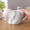 MyGift White Ceramic Unicorn Elephant Coffee Mug – Cute White Elephant Gift, 3D Animal Design Drinking Cup with Brass Tone Accents and Handle – 17.5 oz Mug