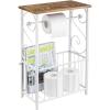 MyGift White Metal Bathroom Table Stand Storage Shelf with Dual Toilet Paper Holder, Magazine Basket and Scrollwork Design(White)