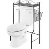 MyGift White Metal Over The Toilet Standing Shelf with Vintage Scrollwork Accents and Magazine Basket, Freestanding Bathroom Space Saver Organizer Rack(Black)