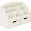 MyGift White Wood Desktop Organizer – Includes 6 Compartments and 2 Pullout Drawers to Organize Office Supplies and Accessories