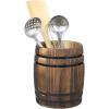 MyGift Wine Barrel Design Kitchen Utensil Crock, Vintage Rustic Burnt Wood Cooking Tool Holder(Burnt Wood)