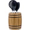 MyGift Wine Barrel Design Kitchen Utensil Crock, Vintage Rustic Burnt Wood Cooking Tool Holder(Light Brown)