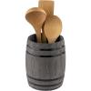 MyGift Wine Barrel Design Kitchen Utensil Crock, Vintage Rustic Burnt Wood Cooking Tool Holder(Vintage Gary)