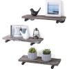 MyGift Wood Floating Shelves, Torched Wood Wall Shelf for Bedroom with Industrial Metal Pipe Brackets, Set of 3
