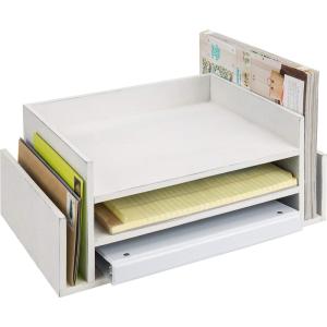 MyGift 3 Tier Wall Mounted Vintage White Wood Office Desktop File Rack, Document Tray Letter Paper Organizer & Mail Sorter(Vintage White)