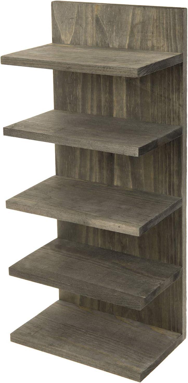 imageMyGift 5 Tier Vintage Gray Solid Wood Sunglasses Holder Rack Wall Mounted Eye Glasses Shelf or Tabletop Display Stand Retail Eyewear Showcase Storage OrganizerVintage Gray