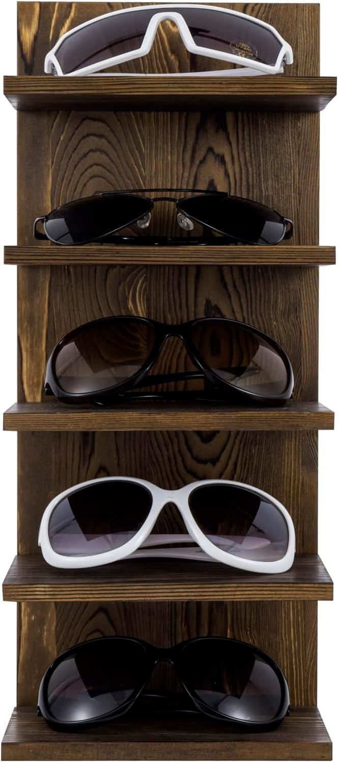 imageMyGift 5 Tier Vintage Gray Solid Wood Sunglasses Holder Rack Wall Mounted Eye Glasses Shelf or Tabletop Display Stand Retail Eyewear Showcase Storage OrganizerBurnt Wood
