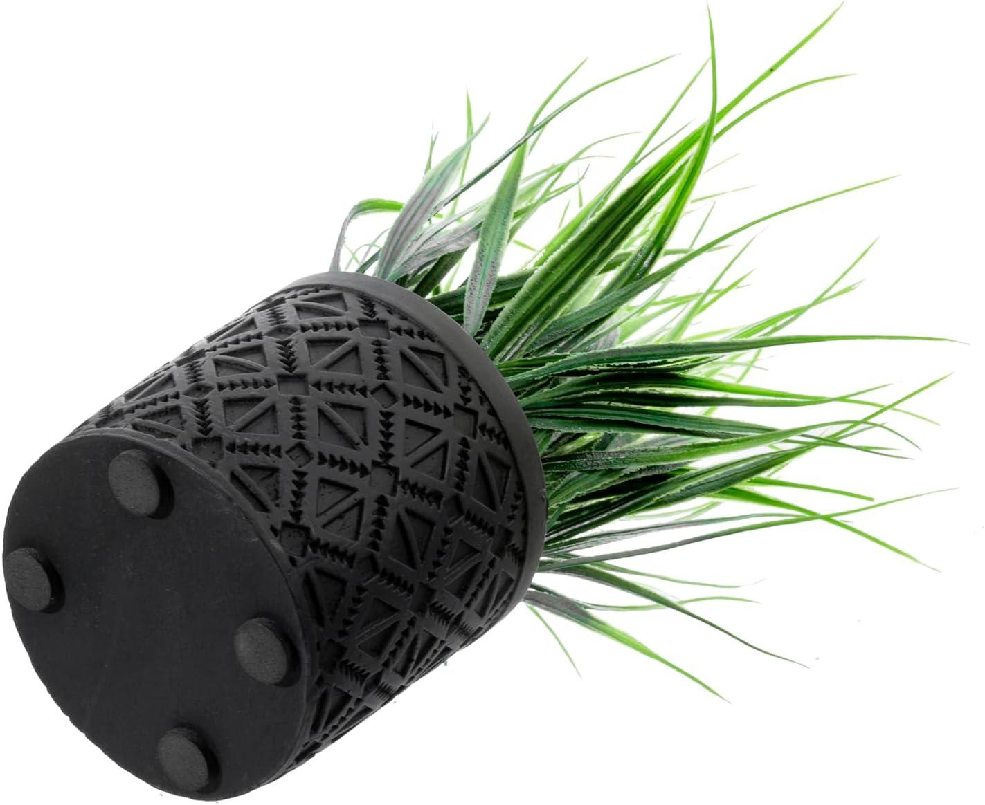 imageMyGift Artificial Eucalyptus Plant in Modern Gray Concrete Pots with Geometric Embossed Pattern 1 BlueBlack Geometric Embossed Pattern