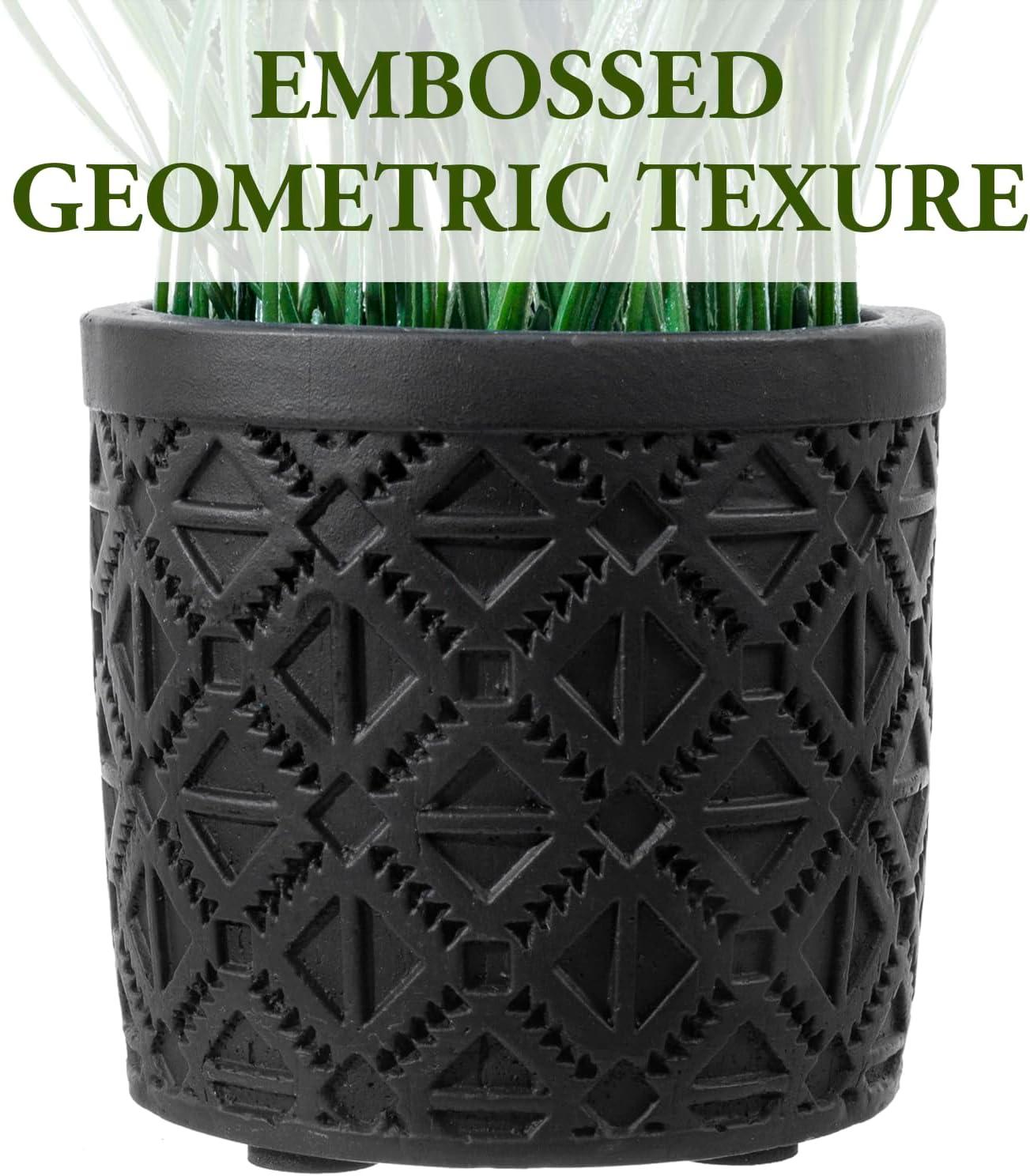 imageMyGift Artificial Eucalyptus Plant in Modern Gray Concrete Pots with Geometric Embossed Pattern 1 BlueBlack Geometric Embossed Pattern