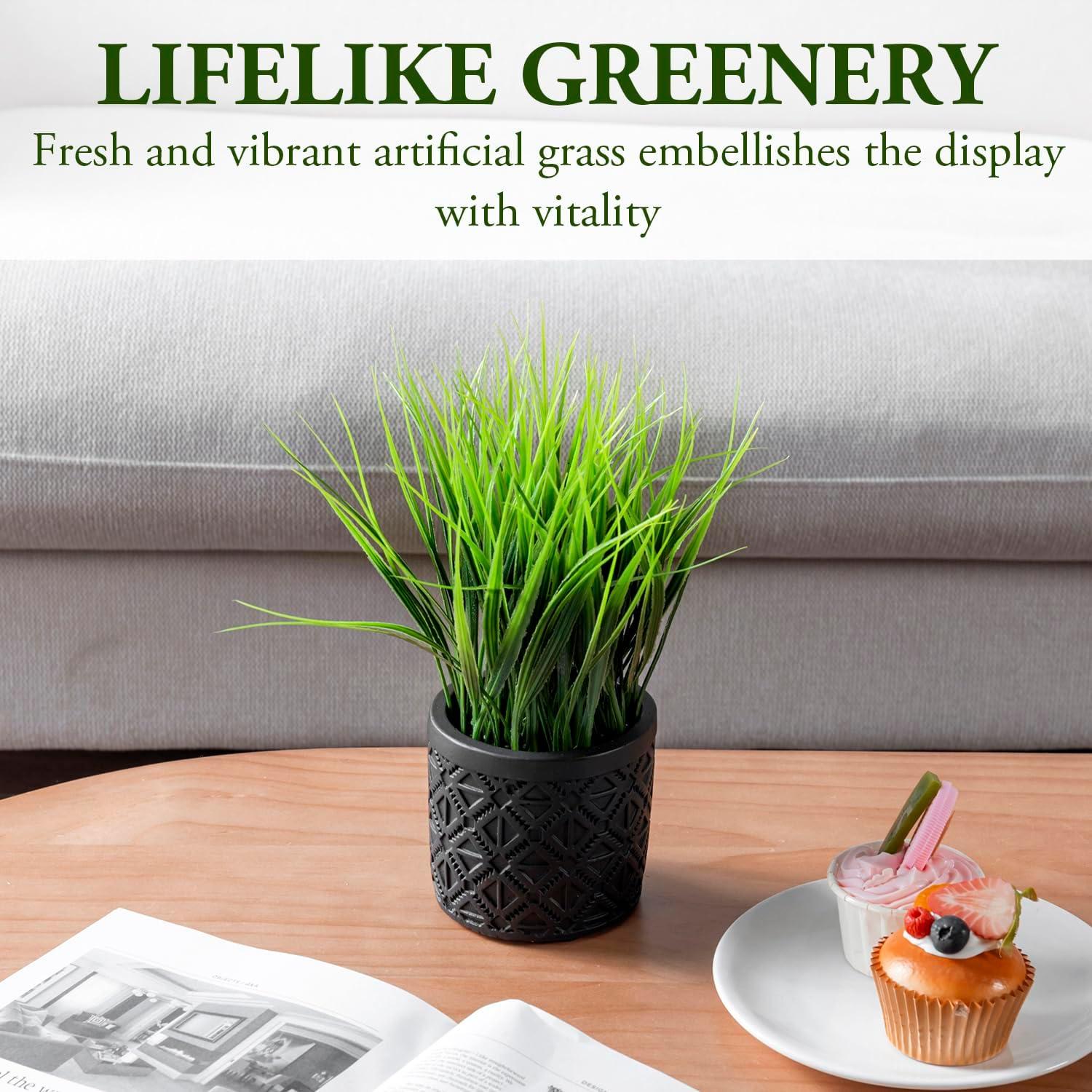 imageMyGift Artificial Eucalyptus Plant in Modern Gray Concrete Pots with Geometric Embossed Pattern 1 BlueBlack Geometric Embossed Pattern