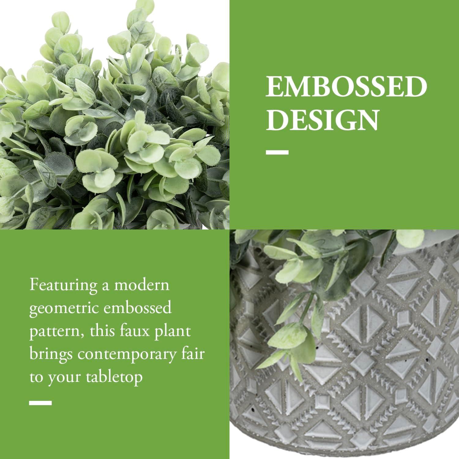 imageMyGift Artificial Eucalyptus Plant in Modern Gray Concrete Pots with Geometric Embossed Pattern 1 BlueGrey