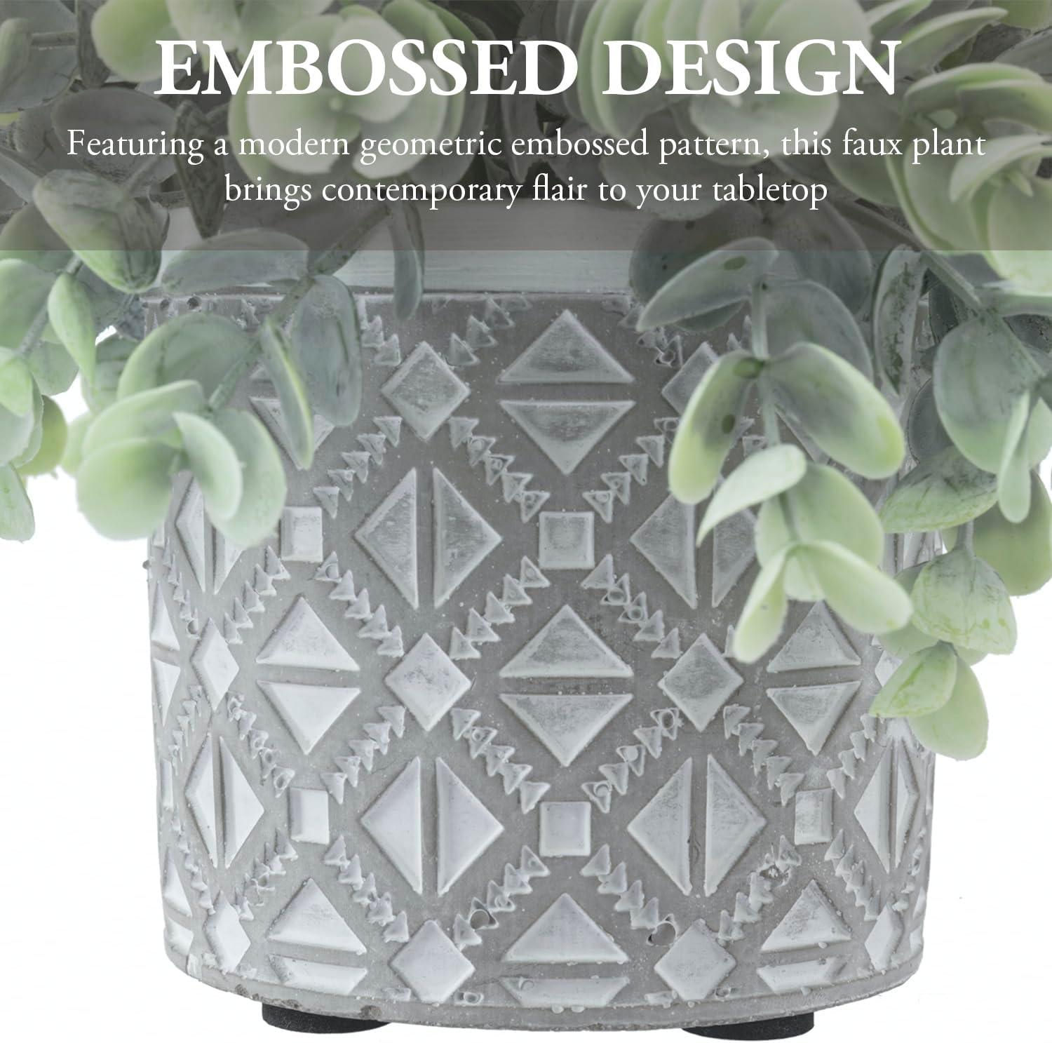 imageMyGift Artificial Eucalyptus Plant in Modern Gray Concrete Pots with Geometric Embossed Pattern 1 BlueGrey