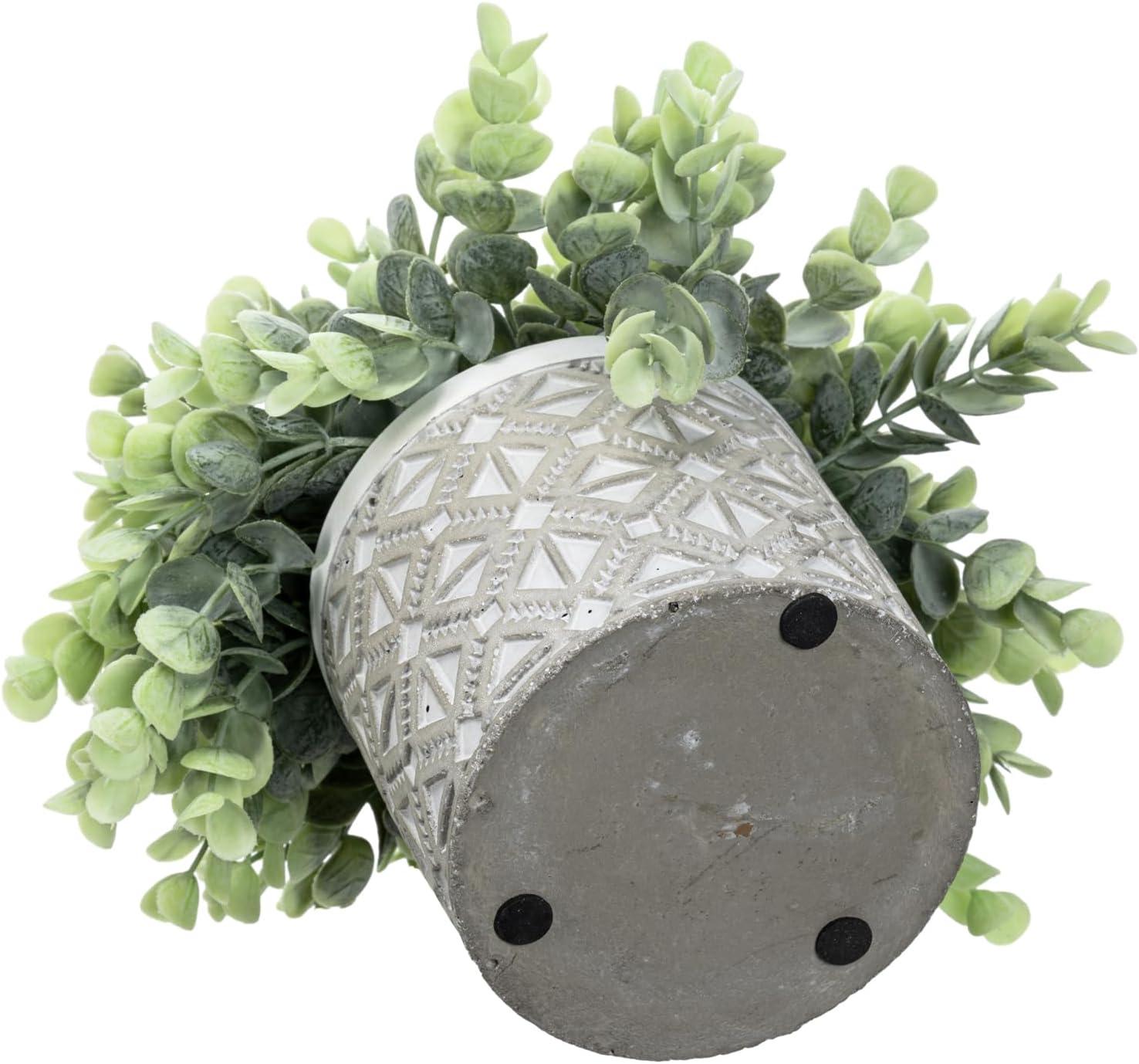 imageMyGift Artificial Eucalyptus Plant in Modern Gray Concrete Pots with Geometric Embossed Pattern 1 BlueGrey