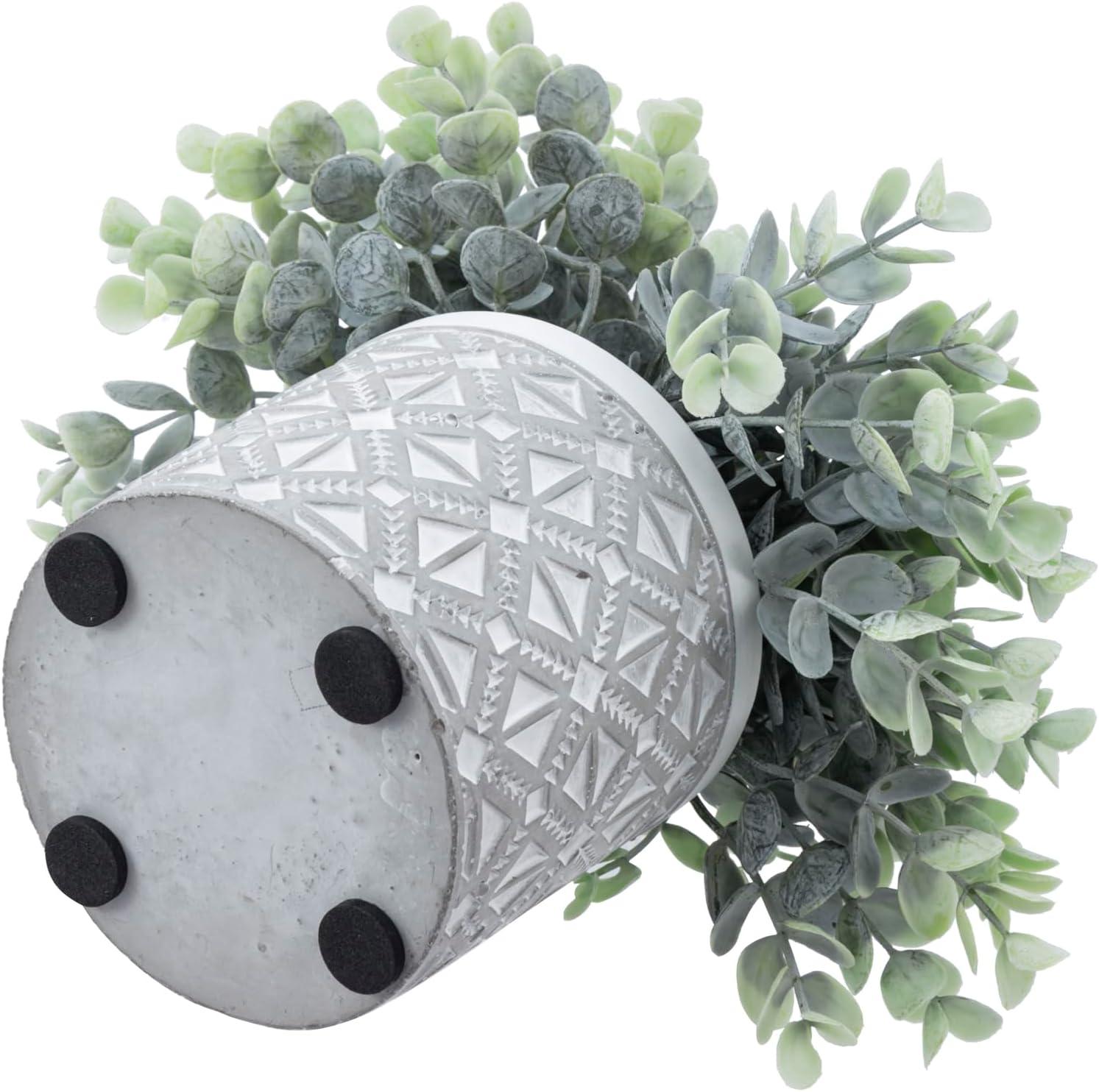imageMyGift Artificial Eucalyptus Plant in Modern Gray Concrete Pots with Geometric Embossed Pattern 1 BlueGrey