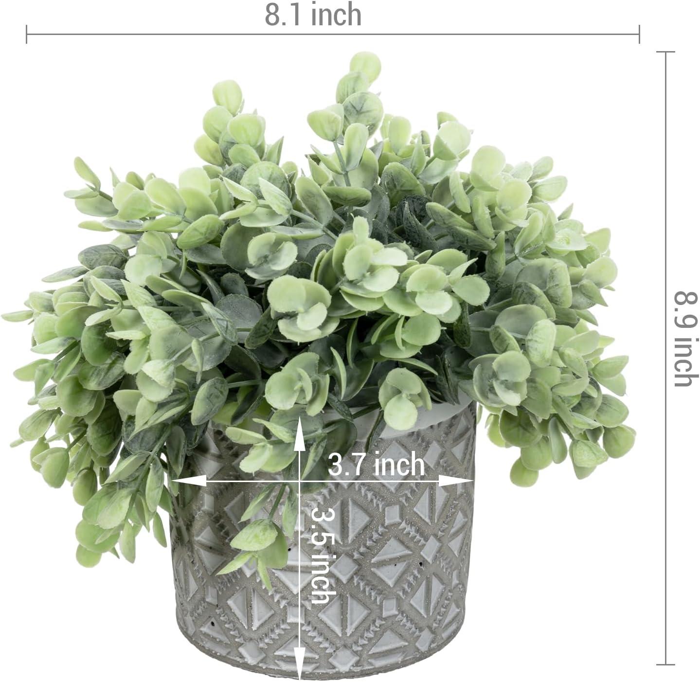 imageMyGift Artificial Eucalyptus Plant in Modern Gray Concrete Pots with Geometric Embossed Pattern 1 BlueGrey