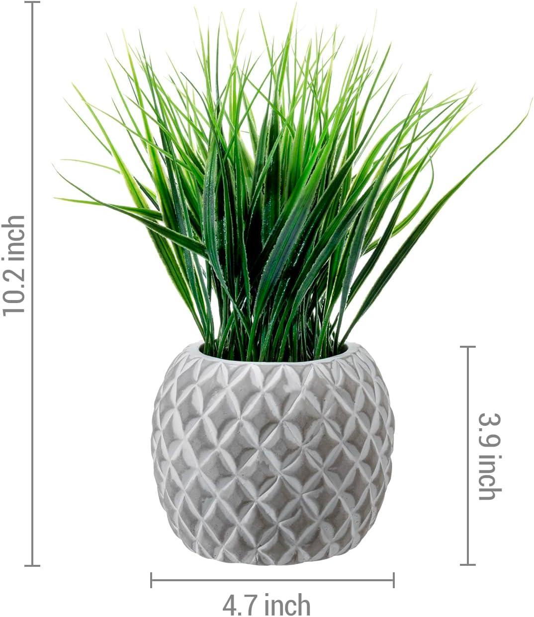 imageMyGift Artificial Eucalyptus Plant in Modern Gray Concrete Pots with Geometric Embossed Pattern 1 BlueWhite Gray