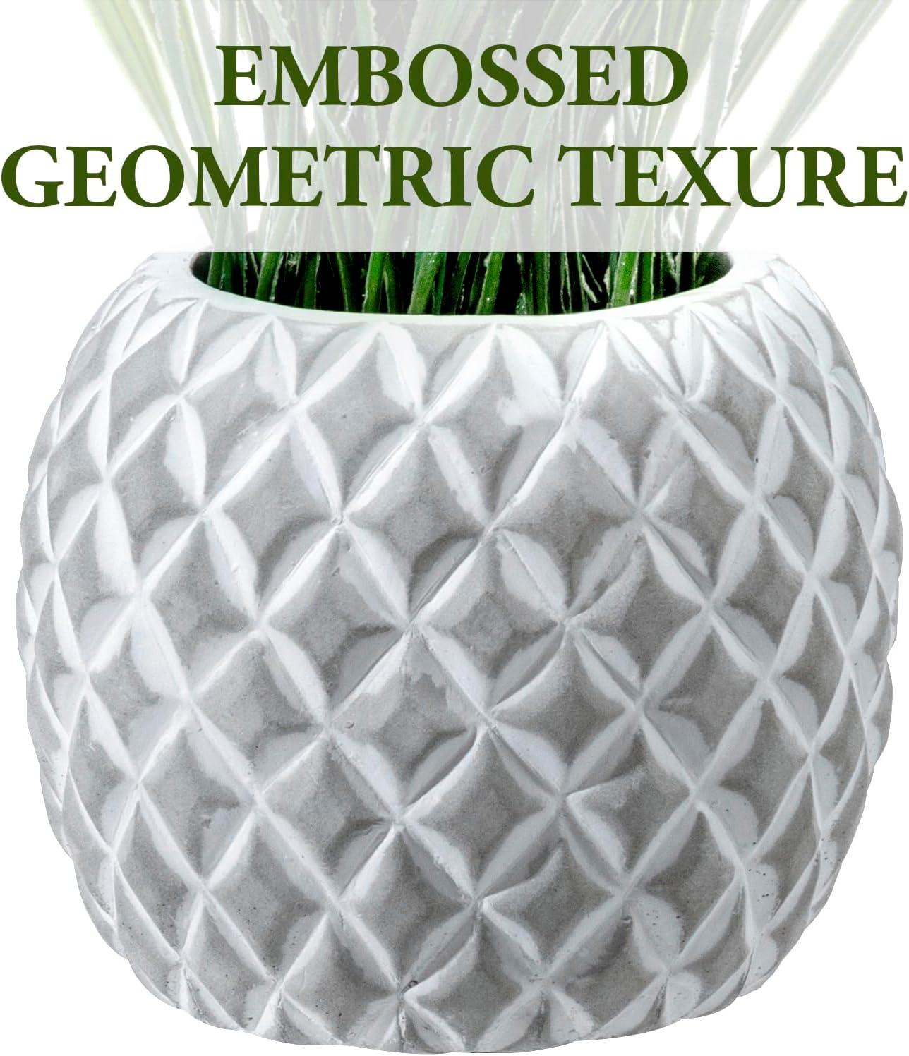 imageMyGift Artificial Eucalyptus Plant in Modern Gray Concrete Pots with Geometric Embossed Pattern 1 BlueWhite Gray