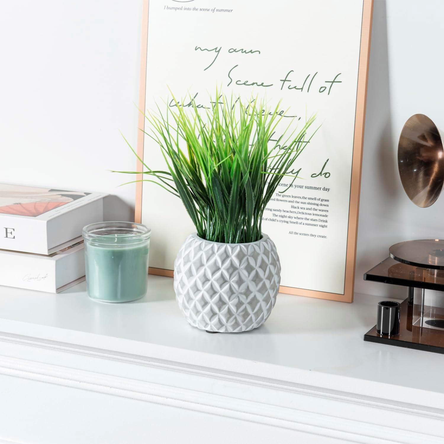 imageMyGift Artificial Eucalyptus Plant in Modern Gray Concrete Pots with Geometric Embossed Pattern 1 BlueWhite Gray