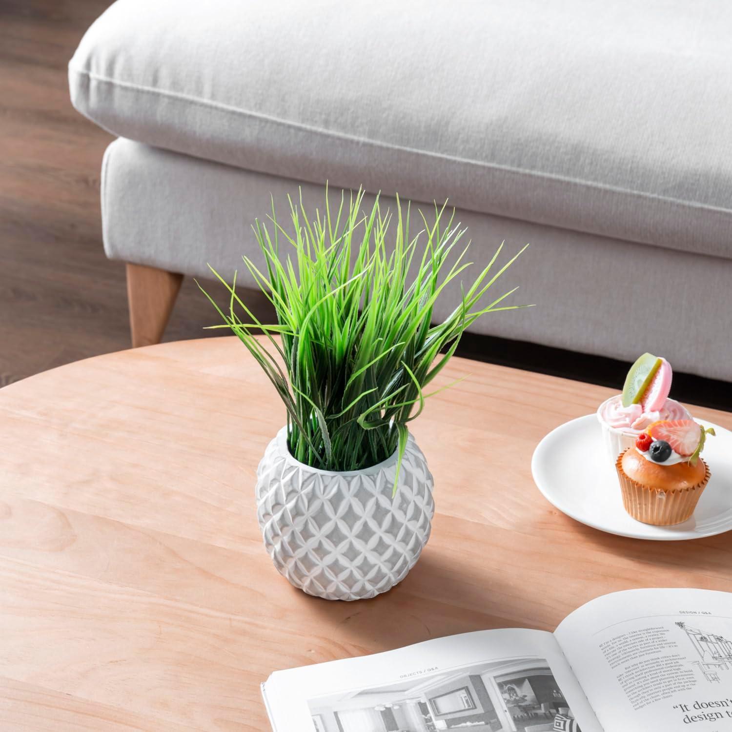 imageMyGift Artificial Eucalyptus Plant in Modern Gray Concrete Pots with Geometric Embossed Pattern 1 BlueWhite Gray