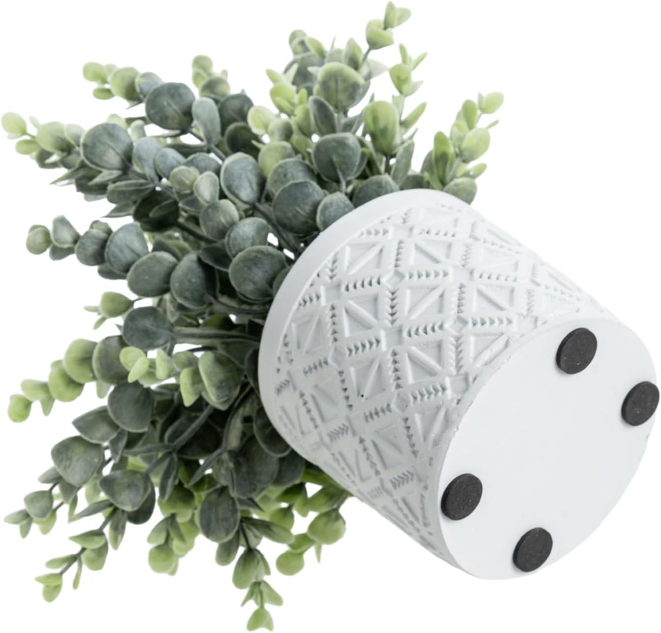 imageMyGift Artificial Eucalyptus Plant in Modern Gray Concrete Pots with Geometric Embossed Pattern 1 BlueWhite