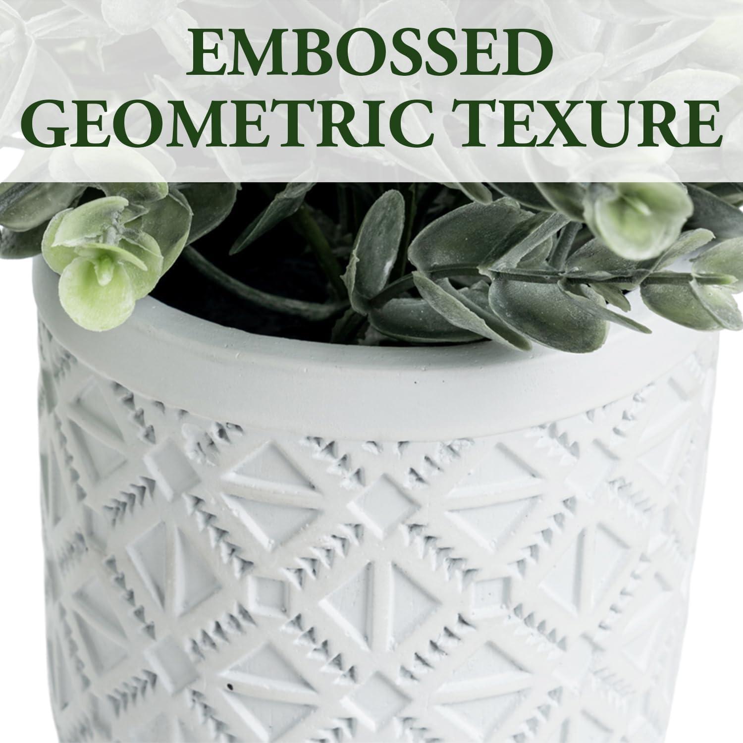 imageMyGift Artificial Eucalyptus Plant in Modern Gray Concrete Pots with Geometric Embossed Pattern 1 BlueWhite