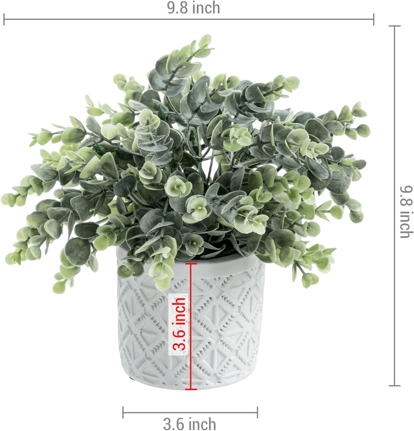 imageMyGift Artificial Eucalyptus Plant in Modern Gray Concrete Pots with Geometric Embossed Pattern 1 BlueWhite
