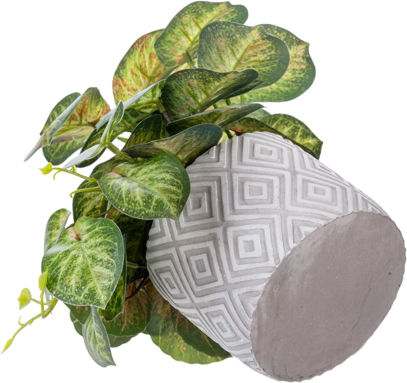 imageMyGift Artificial Eucalyptus Plant in Modern Gray Concrete Pots with Geometric Embossed Pattern 1 BlueWhite Diamond Pattern