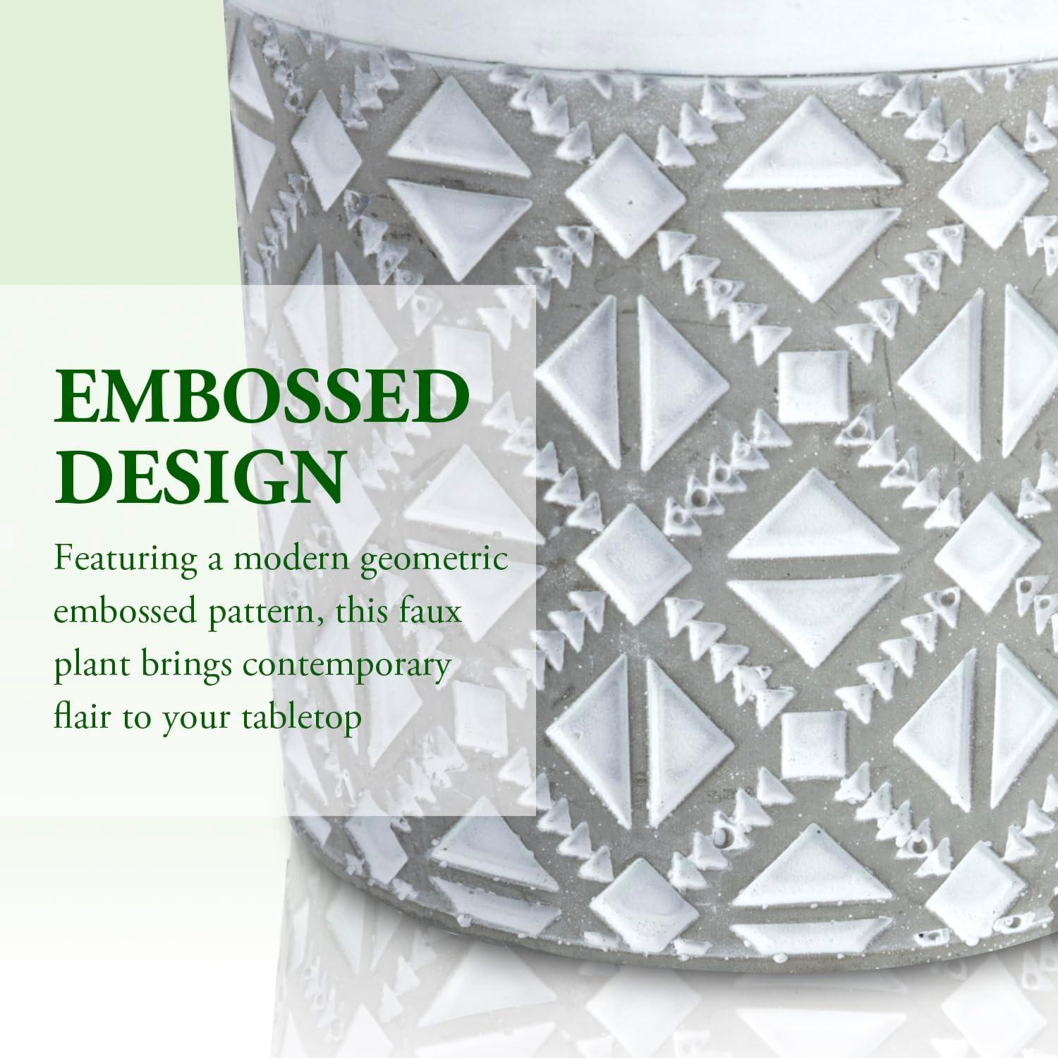 imageMyGift Artificial Eucalyptus Plant in Modern Gray Concrete Pots with Geometric Embossed Pattern 1 BlueWhite Geometric Embossed Pattern