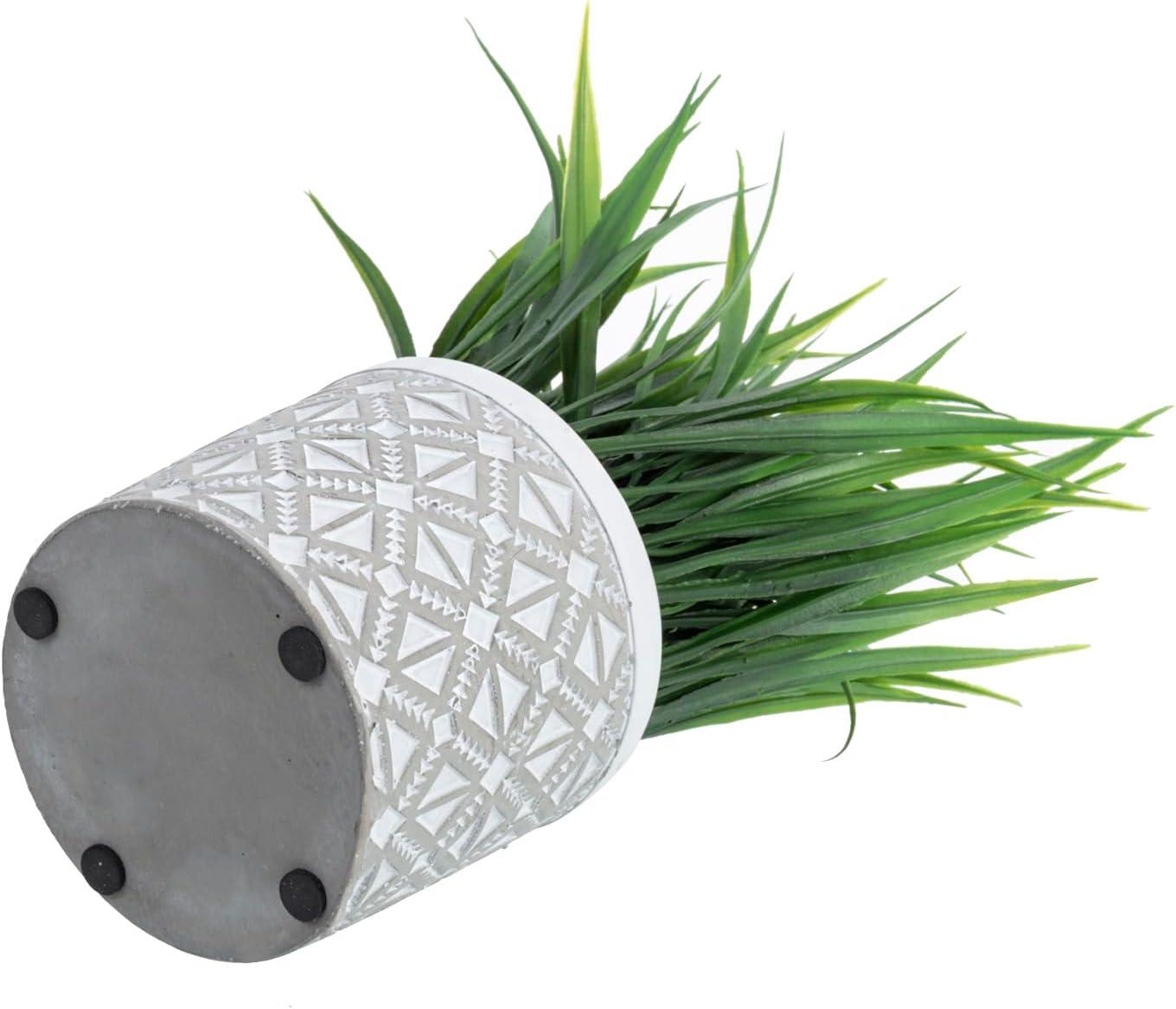 imageMyGift Artificial Eucalyptus Plant in Modern Gray Concrete Pots with Geometric Embossed Pattern 1 BlueWhite Geometric Embossed Pattern