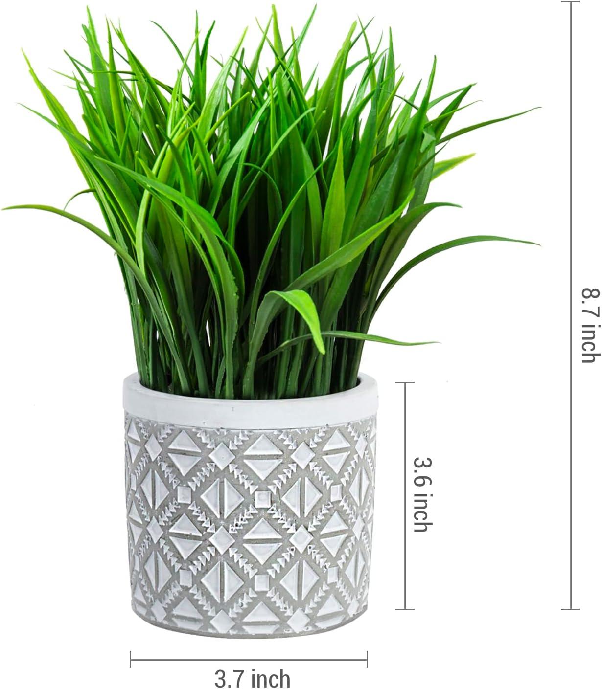 imageMyGift Artificial Eucalyptus Plant in Modern Gray Concrete Pots with Geometric Embossed Pattern 1 BlueWhite Geometric Embossed Pattern