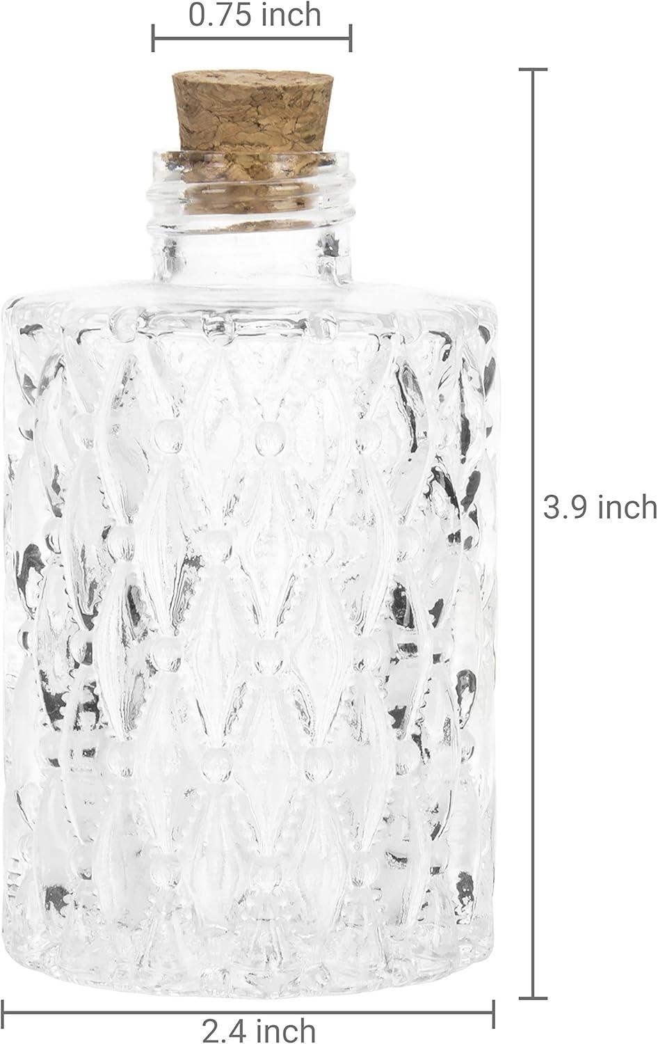 imageMyGift Small Clear Glass Reed Diffuser Bottles Vintage Embossed Apothecary Style Flower Bud Vases with Cork Lids Set of 2Clear Set of 2