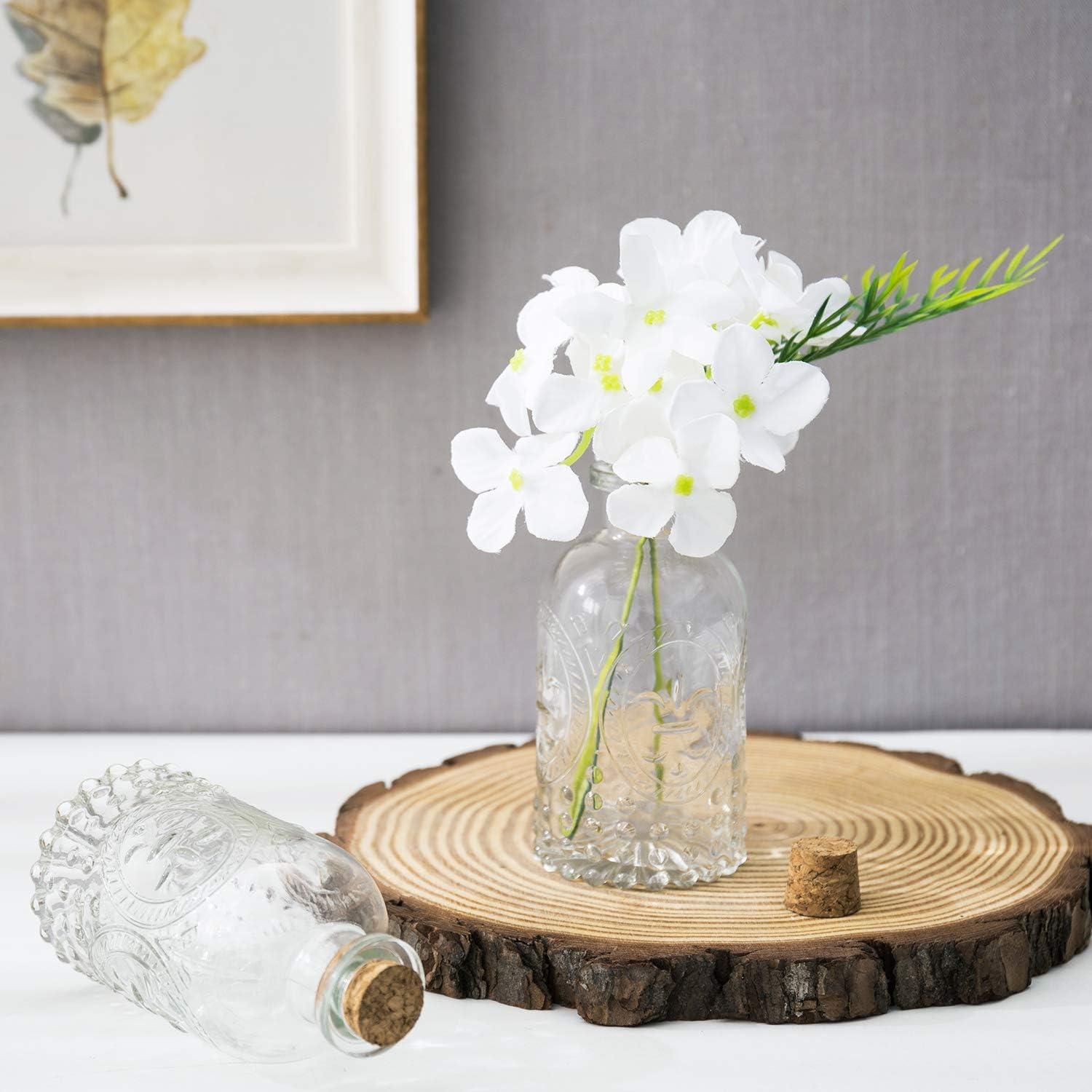 imageMyGift Small Clear Glass Reed Diffuser Bottles Vintage Embossed Apothecary Style Flower Bud Vases with Cork Lids Set of 2Vintage Clear Glass Set of 6