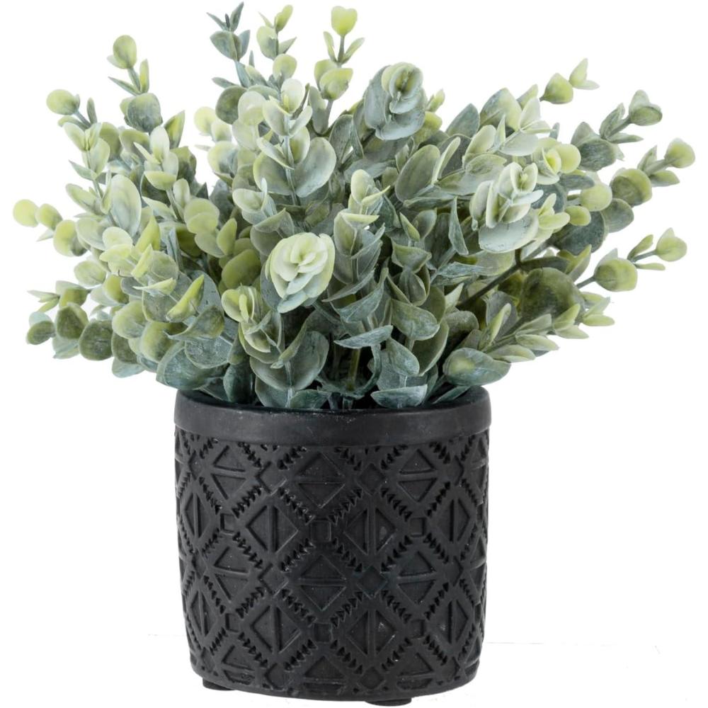 imageMyGift Artificial Eucalyptus Plant in Modern Gray Concrete Pots with Geometric Embossed Pattern 1 BlueBlack