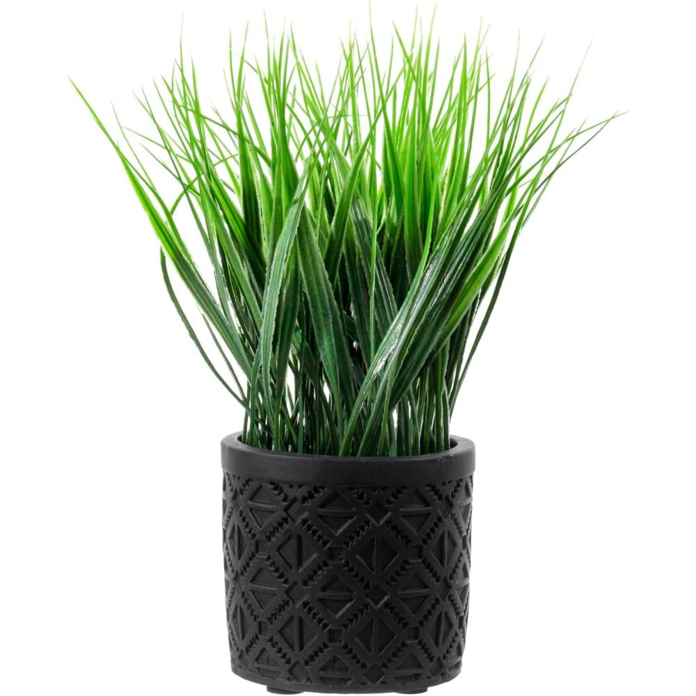 imageMyGift Artificial Eucalyptus Plant in Modern Gray Concrete Pots with Geometric Embossed Pattern 1 BlueBlack Geometric Embossed Pattern