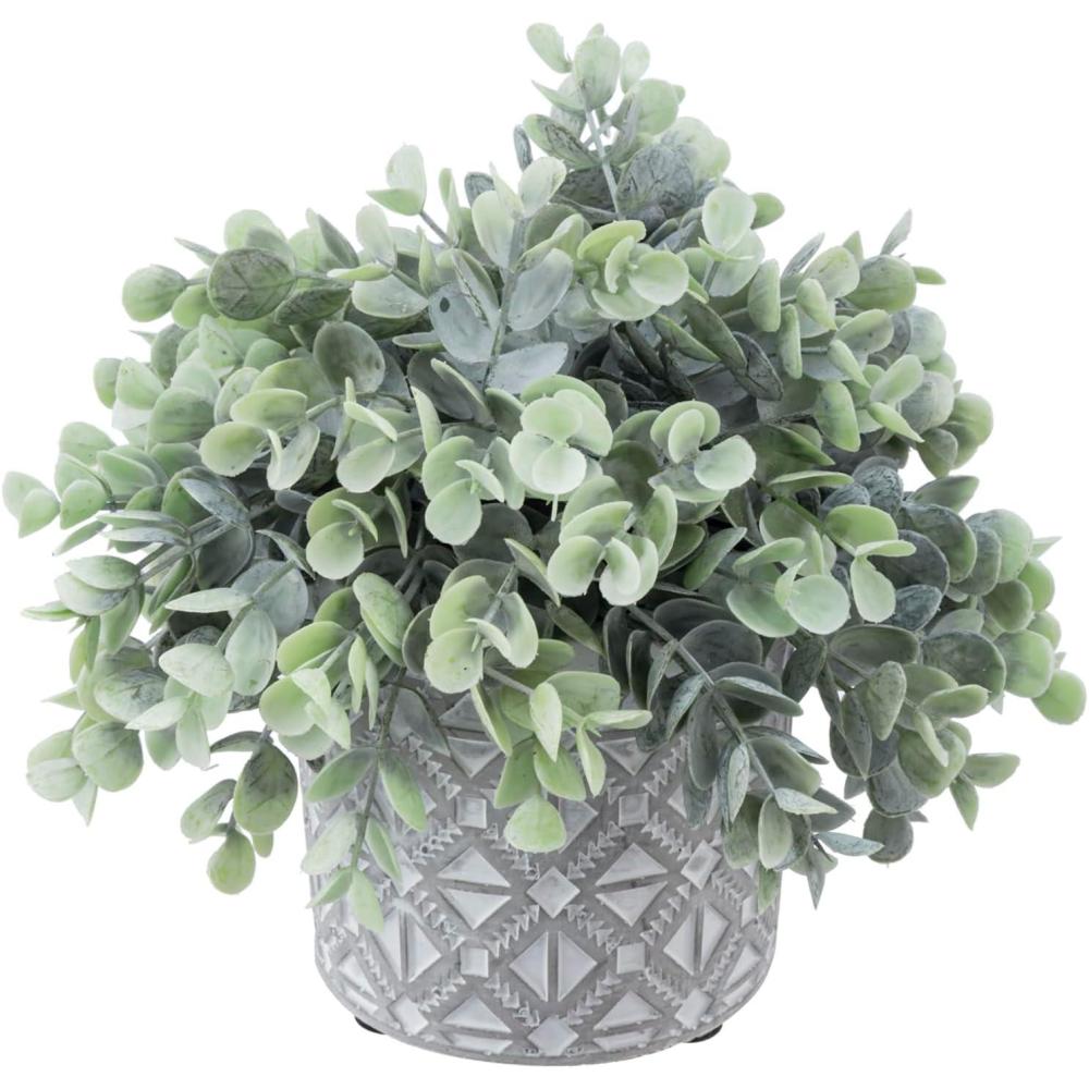 imageMyGift Artificial Eucalyptus Plant in Modern Gray Concrete Pots with Geometric Embossed Pattern 1 BlueGrey