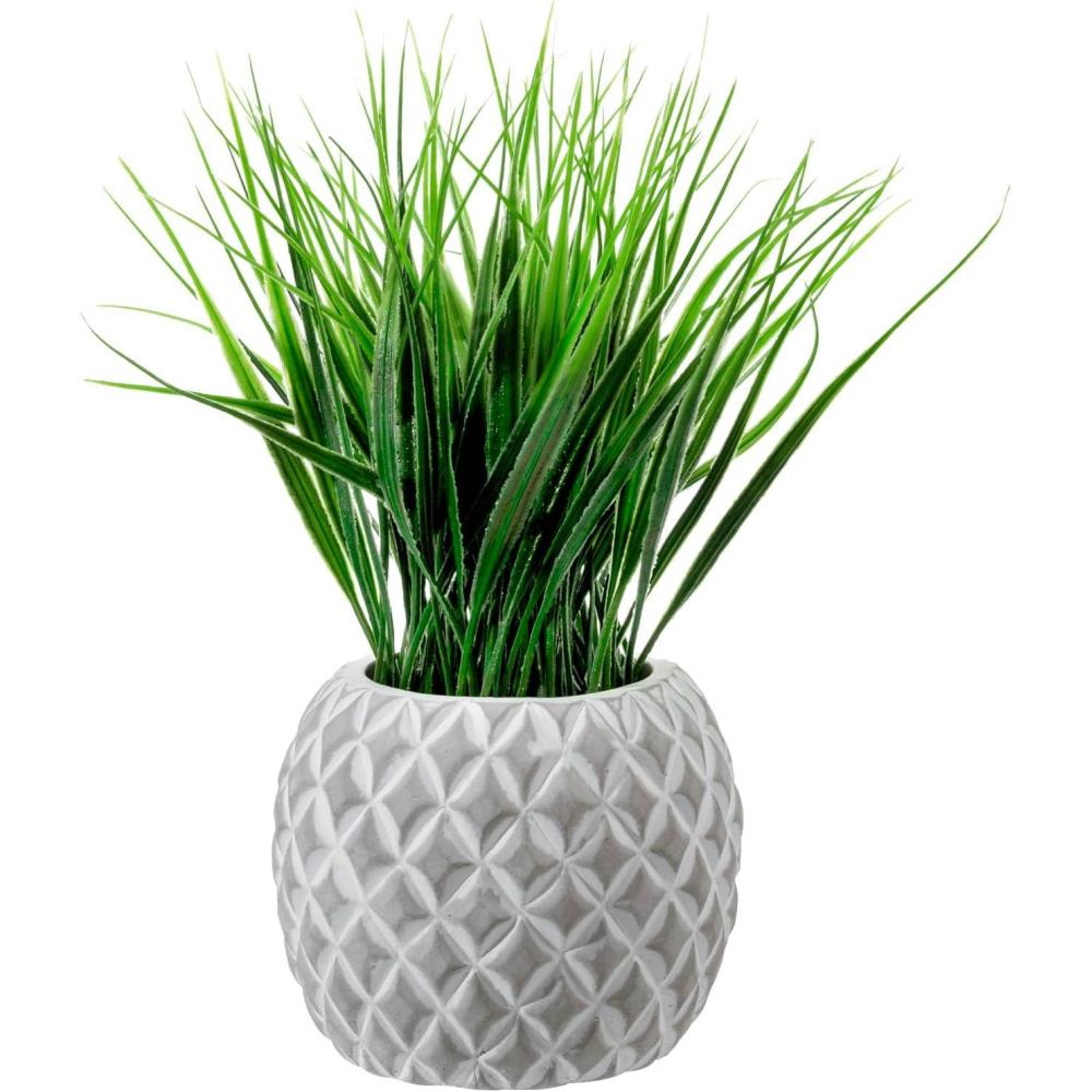 imageMyGift Artificial Eucalyptus Plant in Modern Gray Concrete Pots with Geometric Embossed Pattern 1 BlueWhite Gray