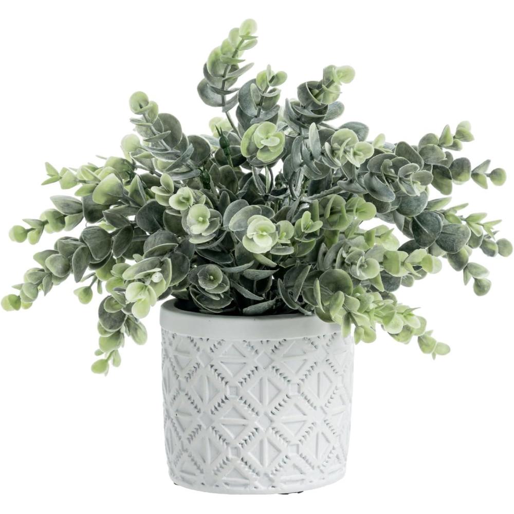 imageMyGift Artificial Eucalyptus Plant in Modern Gray Concrete Pots with Geometric Embossed Pattern 1 BlueWhite