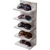 MyGift 5 Tier Vintage Gray Solid Wood Sunglasses Holder Rack, Wall Mounted Eye Glasses Shelf or Tabletop Display Stand, Retail Eyewear Showcase Storage Organizer(Whitewashed)