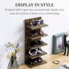 MyGift 5 Tier Vintage Gray Solid Wood Sunglasses Holder Rack, Wall Mounted Eye Glasses Shelf or Tabletop Display Stand, Retail Eyewear Showcase Storage Organizer(Burnt Wood)