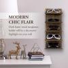 MyGift 5 Tier Vintage Gray Solid Wood Sunglasses Holder Rack, Wall Mounted Eye Glasses Shelf or Tabletop Display Stand, Retail Eyewear Showcase Storage Organizer(Burnt Wood)