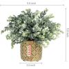 MyGift Artificial Eucalyptus Plant in Modern Gray Concrete Pots with Geometric Embossed Pattern (1, Blue)(Gold)