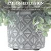 MyGift Artificial Eucalyptus Plant in Modern Gray Concrete Pots with Geometric Embossed Pattern (1, Blue)(Grey)