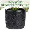MyGift Artificial Eucalyptus Plant in Modern Gray Concrete Pots with Geometric Embossed Pattern (1, Blue)(Matte Black)