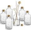 MyGift Small Clear Glass Reed Diffuser Bottles, Vintage Embossed Apothecary Style Flower Bud Vases with Cork Lids, Set of 2(Vintage Clear Glass (Set of 6))