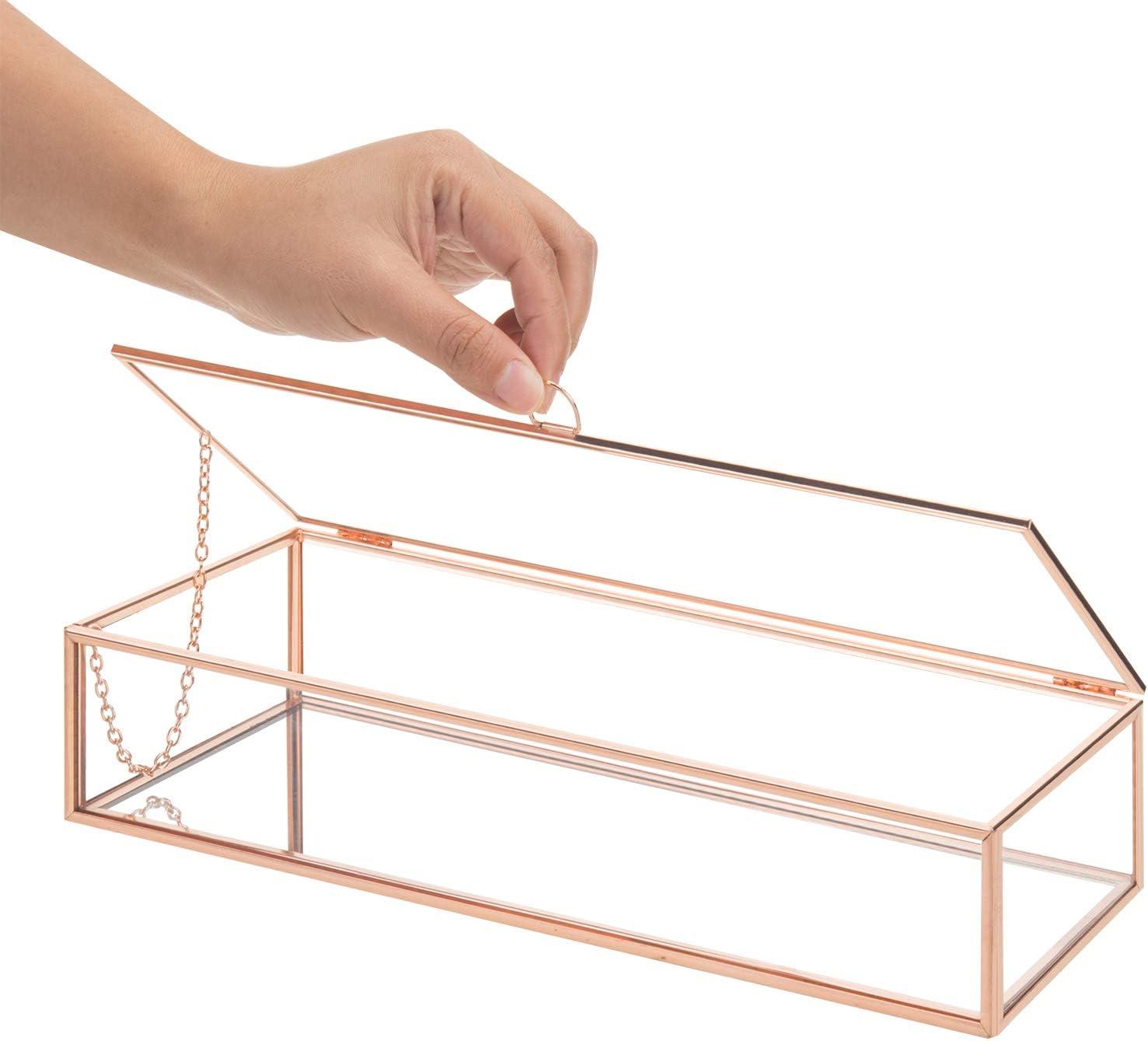 imageMyGift Glass Jewelry Box Vintage Style Rose Gold Metal ampamp Clear Glass Mirrored Shadow Box Jewelry Display Case with Hinged Top Lid