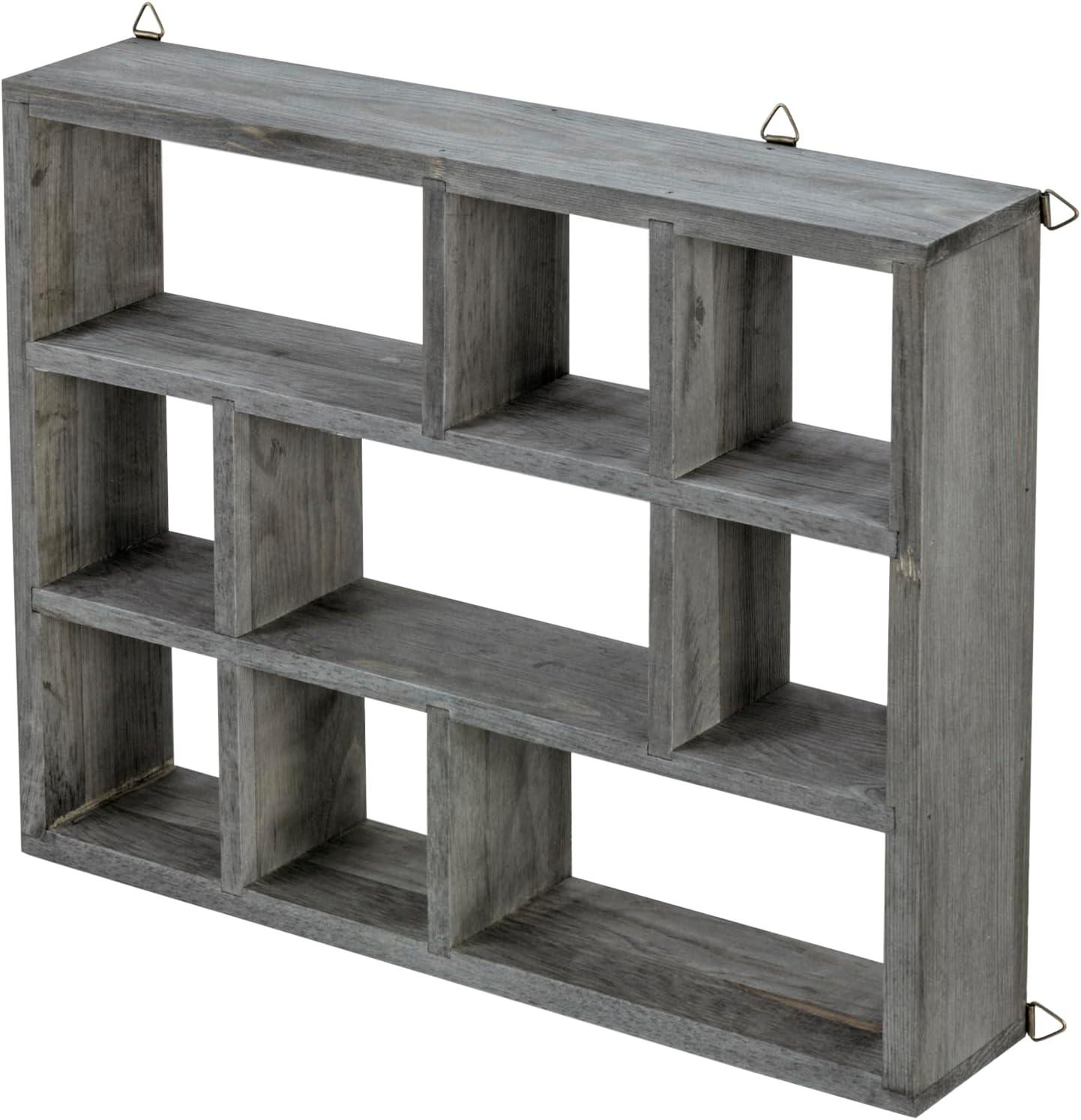 imageMyGift Vintage Gray Wood Shadow Box with 9Compartments Freestanding or Wall Mounted Curio Display Shelf for Knick Knacks Collectible Figurines Crystals