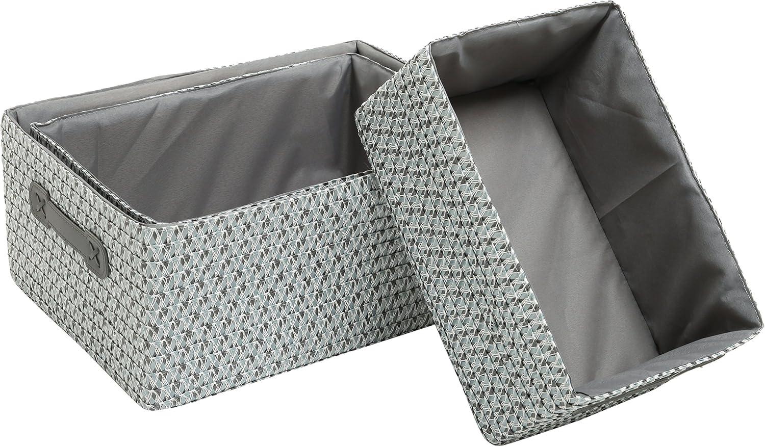 imageSet of 3 Nesting Storage Baskets Woven Magazine ampamp Newspaper Bins Toy Organizers Gray