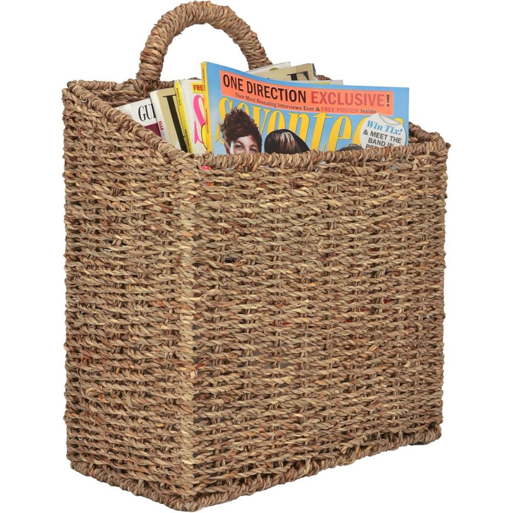 imageMyGift 125 Inch Rustic Woven Wall Hanging Storage Basket Large Decorative Baskets Magazine and Mail Organizer Basket