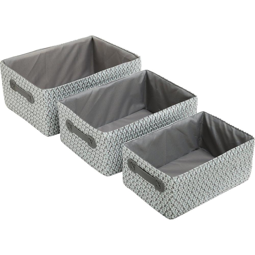 imageSet of 3 Nesting Storage Baskets Woven Magazine ampamp Newspaper Bins Toy Organizers Gray
