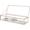 MyGift Glass Jewelry Box, Vintage Style Rose Gold Metal & Clear Glass Mirrored Shadow Box Jewelry Display Case with Hinged Top Lid